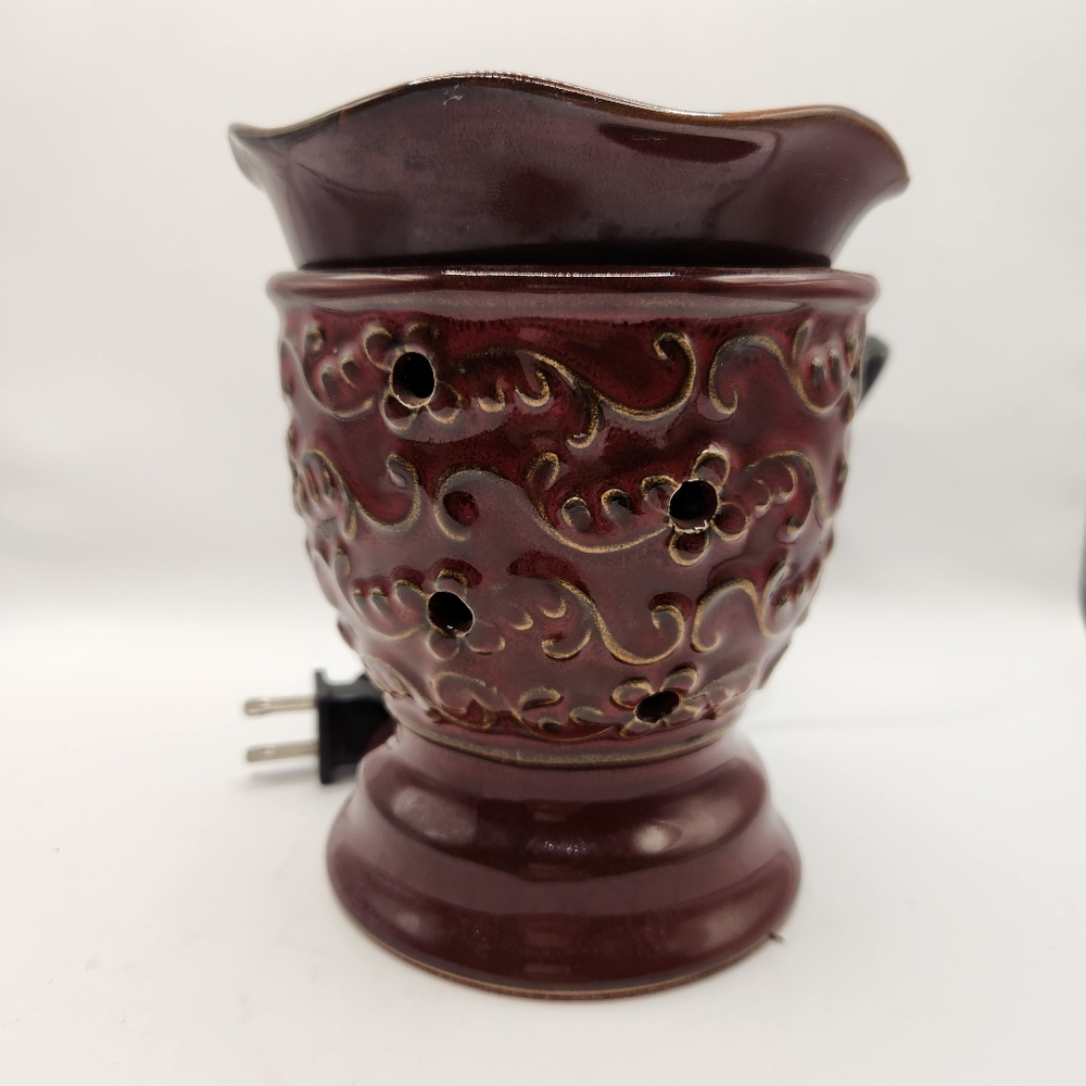 Scentsy Retired Roma Embossed Full Size Wax Warmer Dark Red/Burgundy Tested